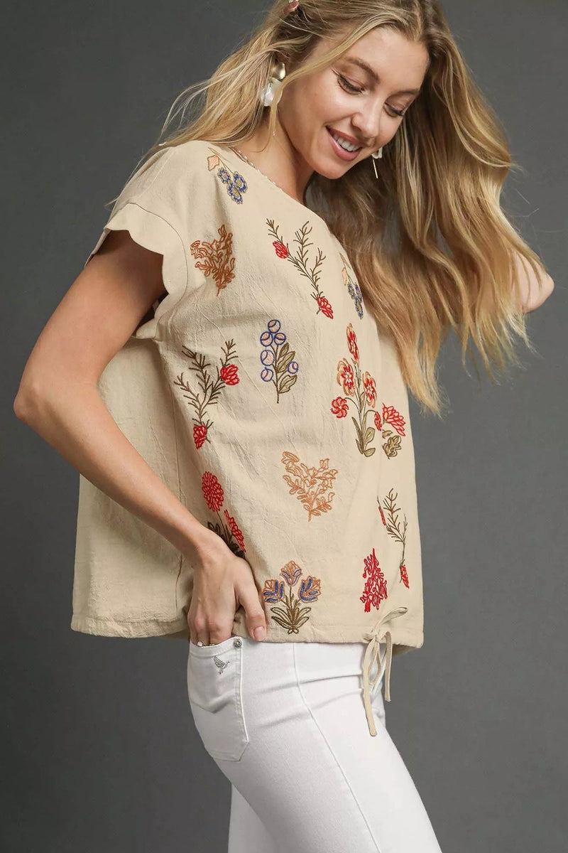 Capri Suite — Cotton Floral Scallop Top
