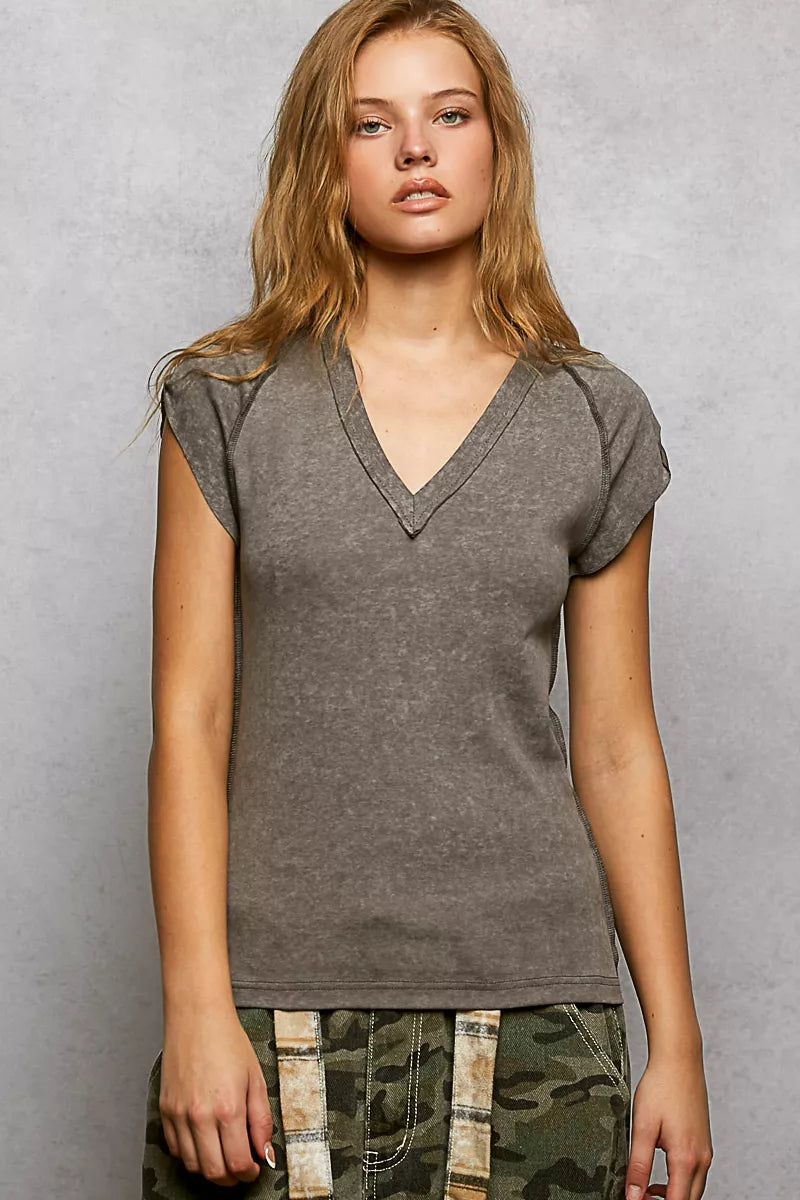 Brume Boulevard — Cotton V Neck Short Sleeve T-Shirt