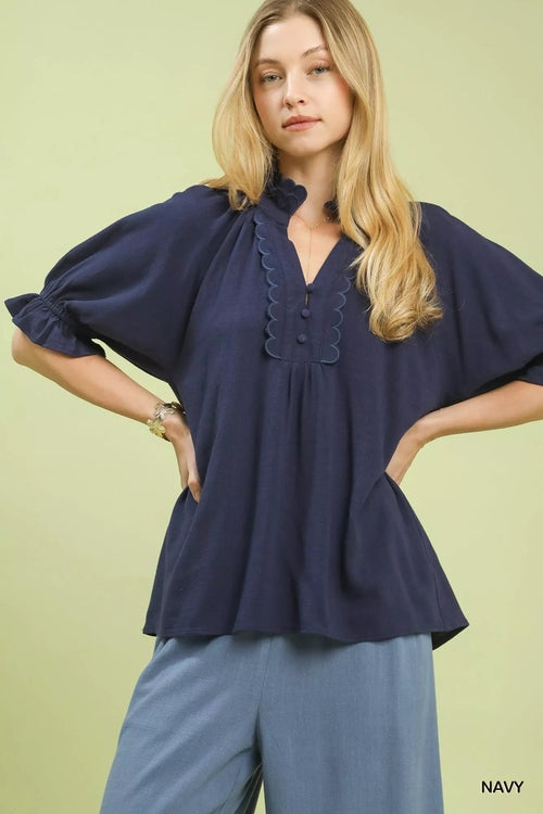 Atelier Room — Linen Cotton Scallop Blouse