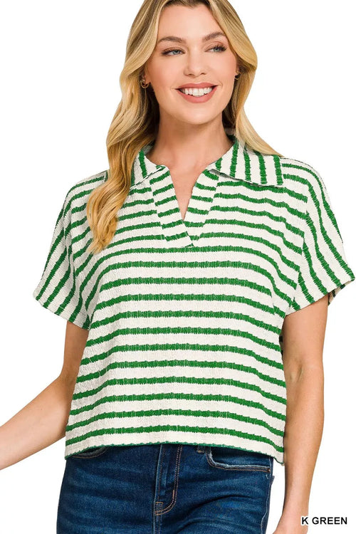 Portofino Wardrobe — Cotton Stripe Collared Top